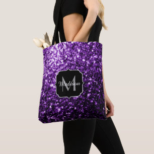 Bolsa Tote Escuro Roxo Brilhante brilhante brilha Monograma