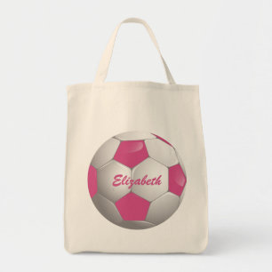 Bolsa Tote Esfera de Futebol Personalizável, Rosa e Branco