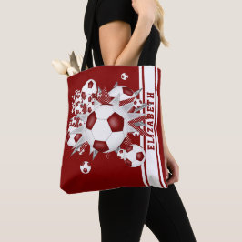 Bolsa Tote Esferas de futebol de Maroon marcam seu nome listr