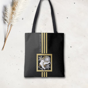 Bolsa Tote Esfolamento de gelo Dourado preto personalizado