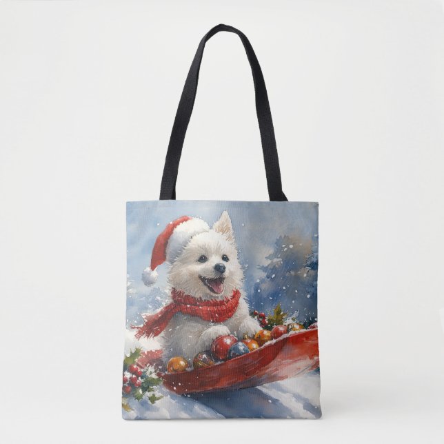 Bolsa Tote Eskimo americano no Sledge Deixe nevar o Natal (Frente)