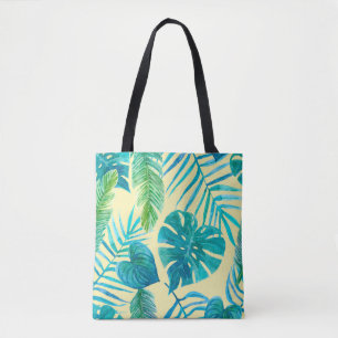 Bolsa Tote Esmague o verde das plantas tropicais da selva. En