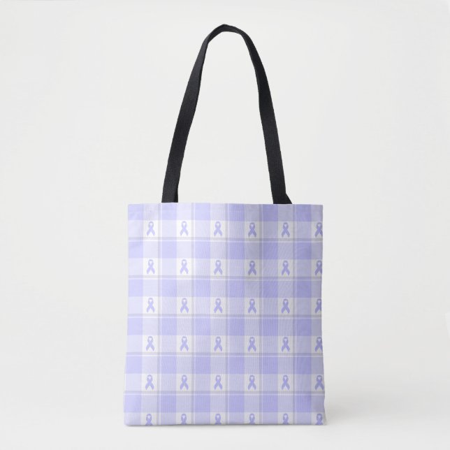 Bolsa Tote Esophageal Cancer Awareness Plaid Periwinkle  (Frente)