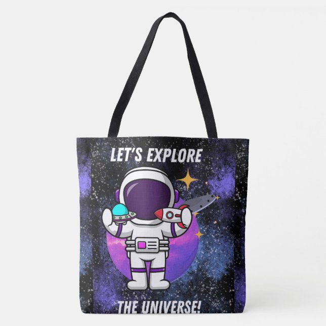 BOLSA TOTE ESPAÇO, ASTRONAUTA, OVNI, ROCKETSHIPS, UNIVERSO (Frente)