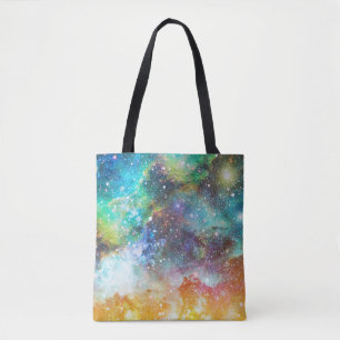 Bolsa Tote Espaço futurístico, fundo nebuloso estrelado.