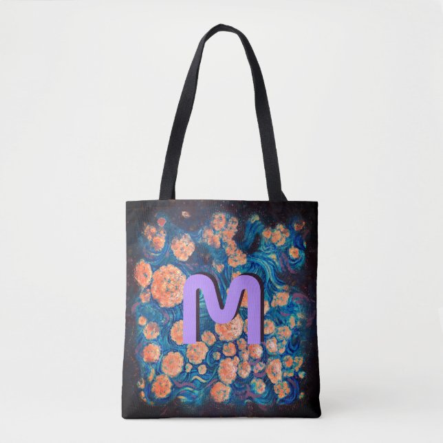 Bolsa Tote Espaço Mimosa Ouro Nebula Flor e Monograma (Frente)
