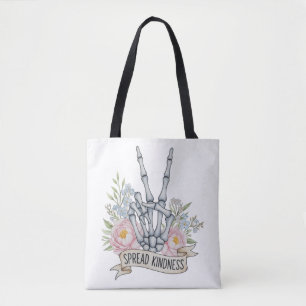 Bolsa Tote "Espalhe a Bondade" Sinal de Paz Esqueleto – Aquar