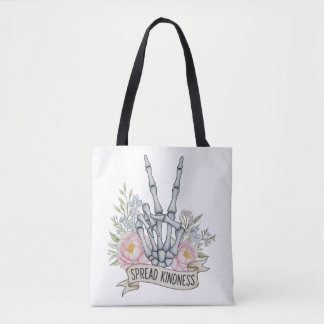 Bolsa Tote "Espalhe a Bondade" Sinal de Paz Esqueleto – Aquar