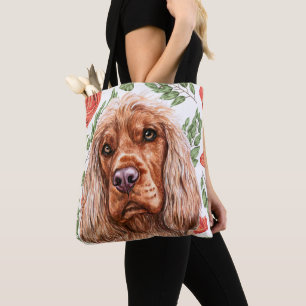Bolsa Tote Espanhol Vermelho Bonito Com Padrão De Flor Rosa