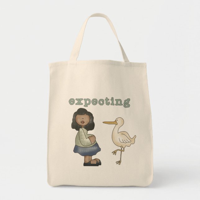 Bolsa Tote Esperando - Mãe Afro-Americana para Ser e Stork (Frente)
