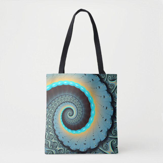 Bolsa Tote Espiral de Arte Fractal Laranja abstrato azul Turq (Frente)