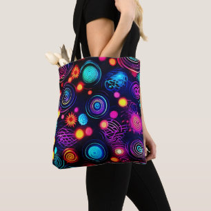 Bolsa Tote Espiral de Neon e Arte Dot Vibrante