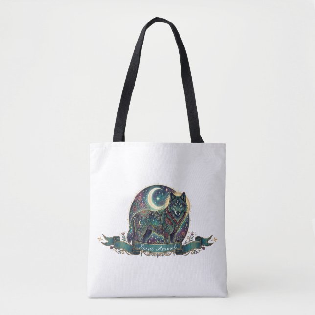 Bolsa Tote Espírito Animal Lobo Arte Nova Celestial (Frente)