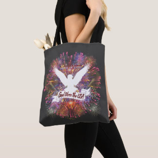 Bolsa Tote Espírito de 1776 Deus Abençoe os EUA Fogos de Arti