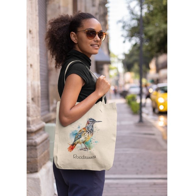 Bolsa Tote Espírito do Deserto, Roadrunner em Aquarela, perso (Criador carregado)