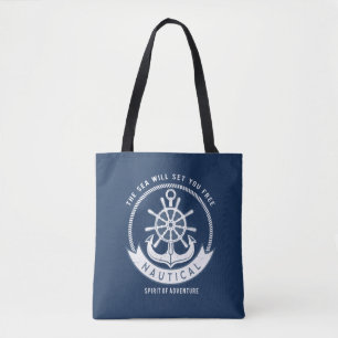 Bolsa Tote Espírito Náutico Âncora, Roda, Azul Marinho