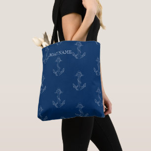 Bolsa Tote Espírito Náutico Âncoras Azul-Marinho