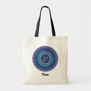 Bolsa Tote Espiritual Mandala Om Purple Aqua Blue Personaliza