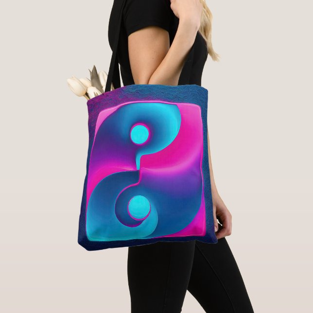 Bolsa Tote Espiritualidade Radiante: Vibrante Yin Yang Rosa e (Close Up)