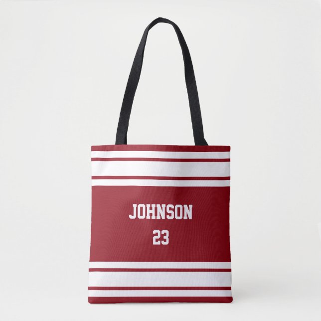 Bolsa Tote Esporte Jersey Vermelho e Branco Escuro - Texto e  (Frente)