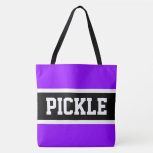 Bolsa Tote Esportes Brilhante, Roxo, Preto, Rasas Brancas