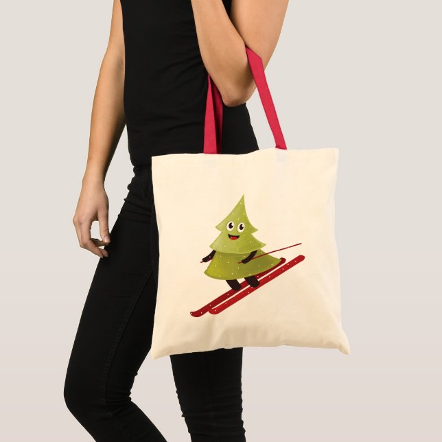 Bolsa Tote Esportes em neve com pinheiro de esqui e árvores (Frente (produto))