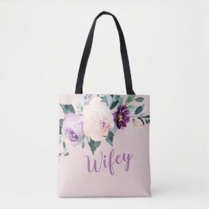 Bolsa Tote Esposa personalizada de roxo botânico em chamas