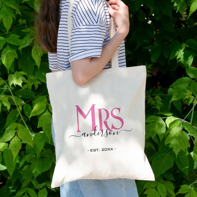 Bolsa Tote Esposa Senhora Noiva Casamento Chuva de Presentes  (Pink Wife Bride Mrs Wedding Bridal Shower Tote Bag
)