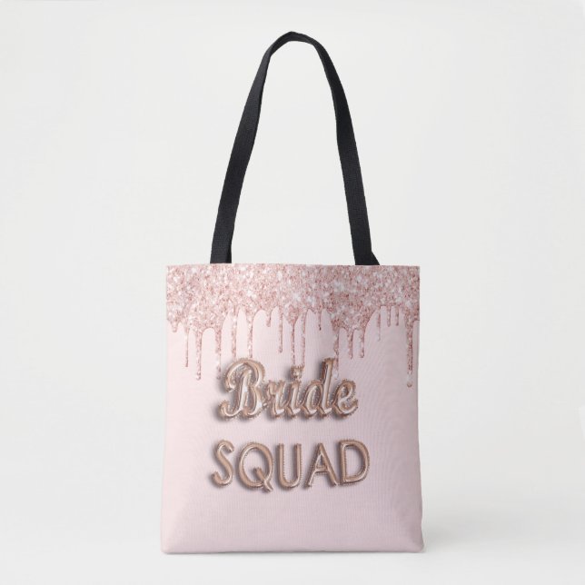 Bolsa Tote Esquadra da noiva brilho rosa dourado rose bachelo (Frente)