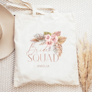 Bolsa Tote Esquadrão Boho Floral Pampas Rosa Dourado Noiva