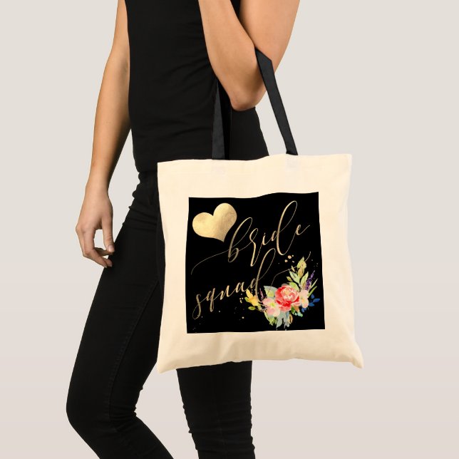 Bolsa Tote Esquadrão Bride PixDezines|Flor|Script Dourado Fau (Frente (produto))