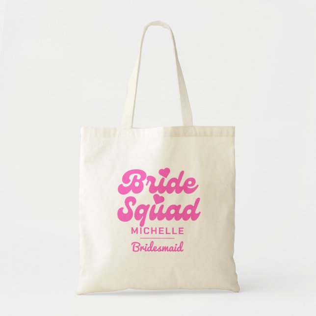Bolsa Tote Esquadrão de Despedida de Solteira Rosa Personaliz (Frente)