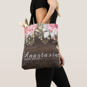 Bolsa Tote Esquadrão Floral Personalizado de Noiva Rustic Wed