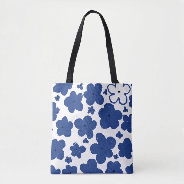 Bolsa Tote Esqueça-me de Não Floral Azul (Frente)