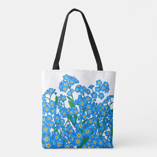 Bolsa Tote Esqueça-Me Não, Desenho De Flor Azul, Amantes Da N (Verso)