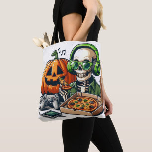 Bolsa Tote Esqueleto Adorador De Pizza: Jogos, Sobrecarga De 