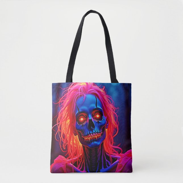 Bolsa Tote Esqueleto de areia com Design de cabelo rosa (Frente)