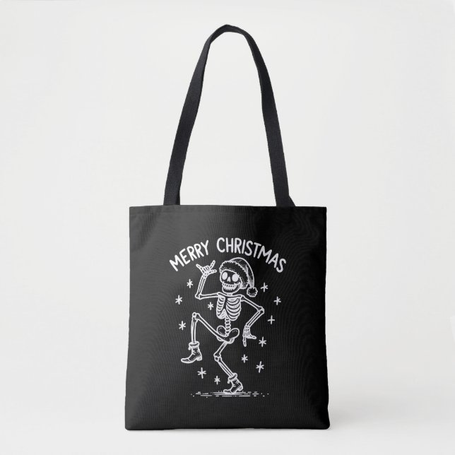 Bolsa Tote Esqueleto de dança de Natal Feliz (Frente)