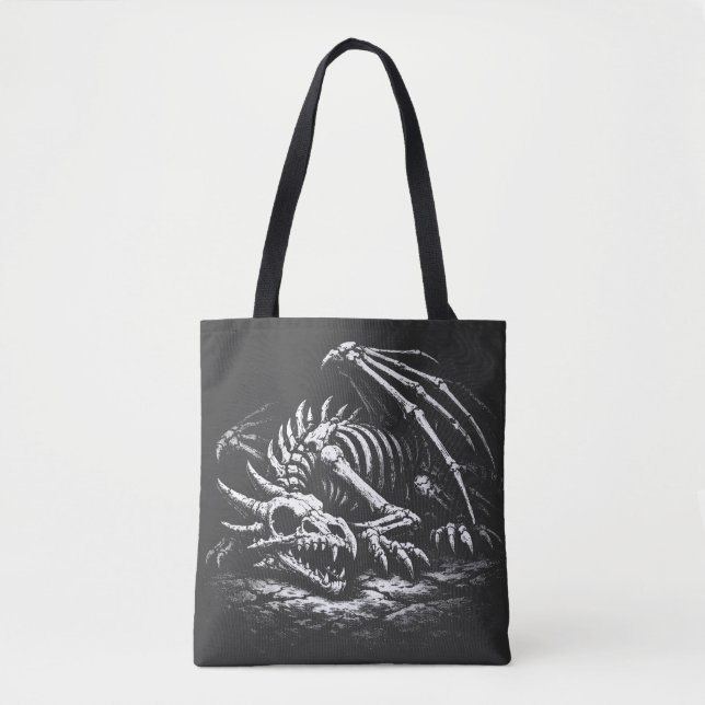 Bolsa Tote Esqueleto de Dragão — por BurnsInHell (Frente)