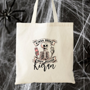 Bolsa Tote Esqueleto de Halloween Fofo Tipografia Moderna