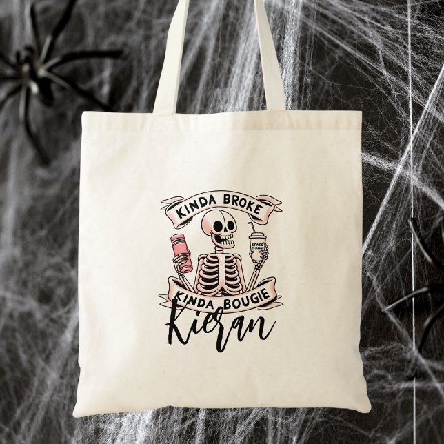 Bolsa Tote Esqueleto de Halloween Fofo Tipografia Moderna (Criador carregado)
