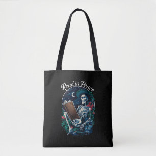 Bolsa Tote Esqueleto de Leitura Tranquila Amante de Livros Bi