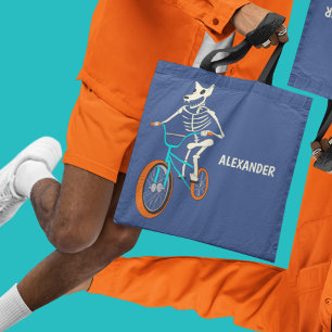 Bolsa Tote Esqueleto de Lobisomem Pilotando uma Bicicleta BMX