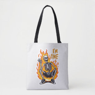 Bolsa Tote Esqueleto Estou Bem em Chamas Ilustração de Adesiv