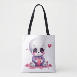 Bolsa Tote Esqueleto Kawaii Segurando Coração