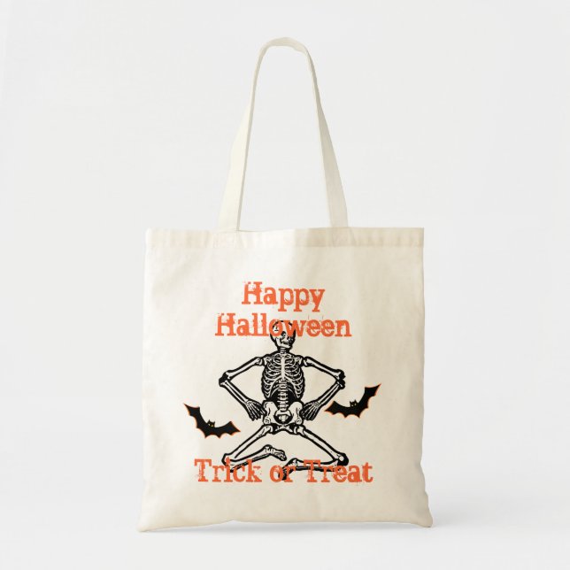 Bolsa Tote esqueleto ou para tratar halloween (Frente)