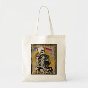 Bolsa Tote Esqueleto segurando gato estilo de pôster