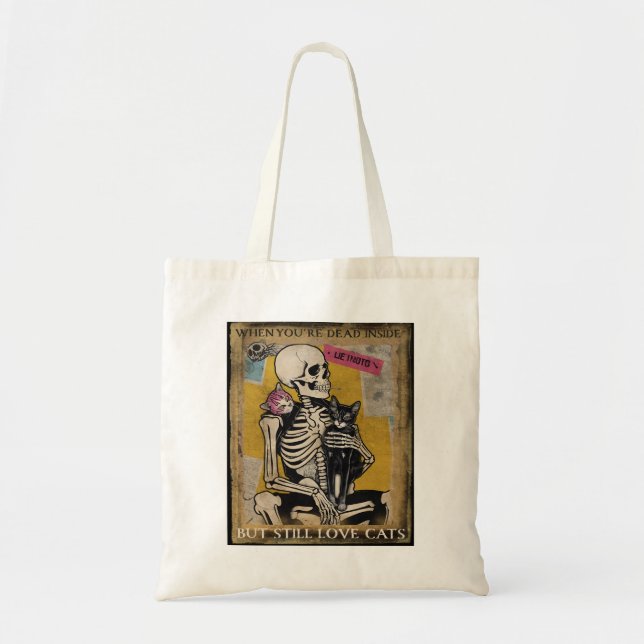 Bolsa Tote Esqueleto segurando gato estilo de pôster (Frente)