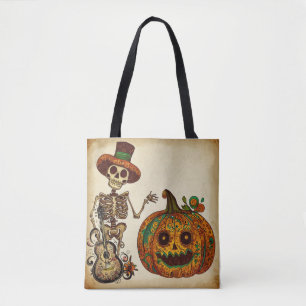 Bolsa Tote Esqueleto Vintage/Dia das Bruxas Dia dos Mortos