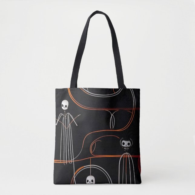 Bolsa Tote Esqueletos cômicos assustadores negros Halloween (Frente)